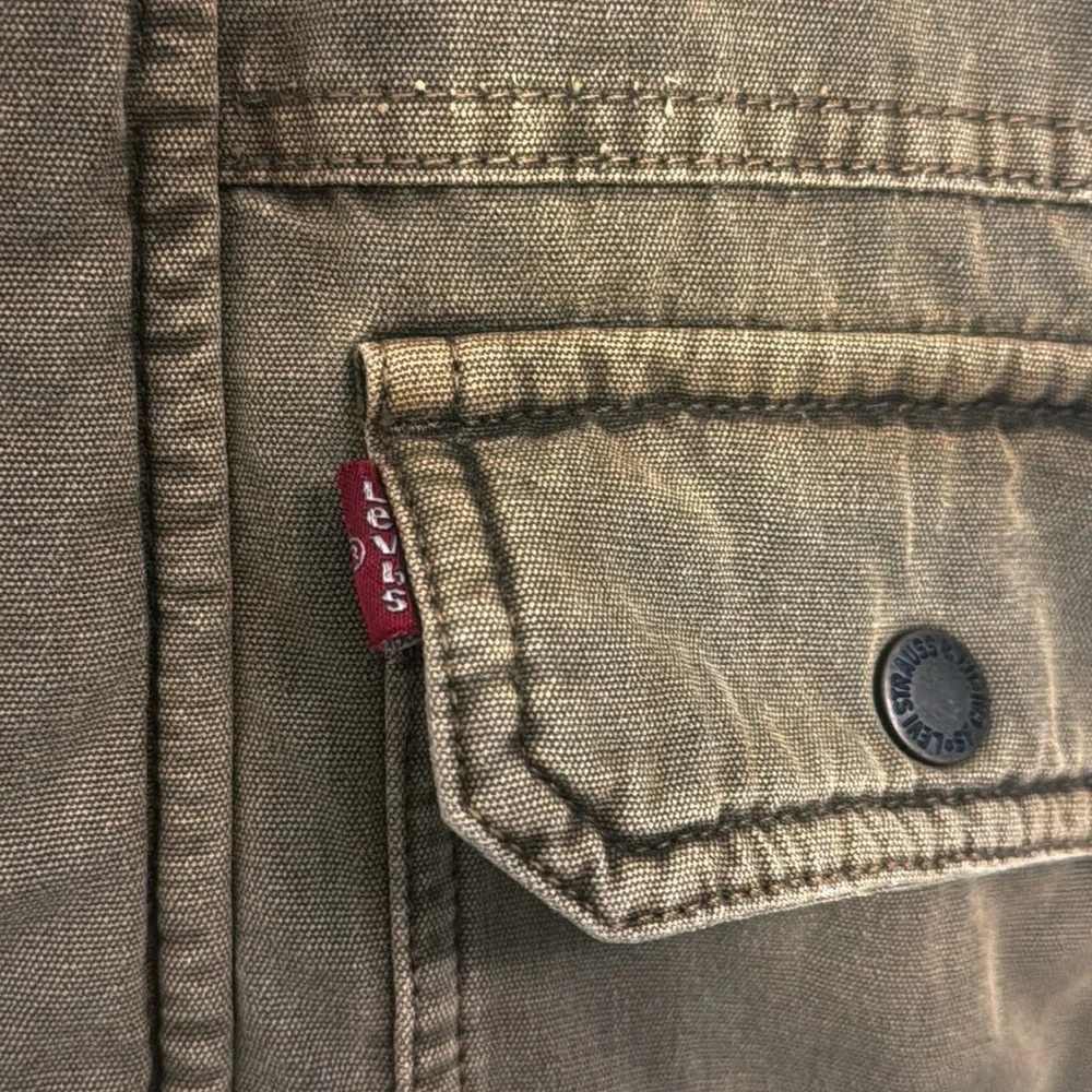 LEVI’S Washed Cotton Brown Jacket Removable Hood Snap/Zipper Front Size Small